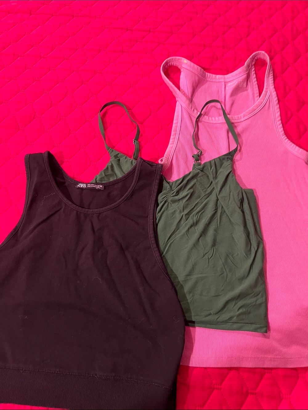 Bundle of 3- Black Ribbed Tank with Olive Green tank and Pink Ribbed Tank